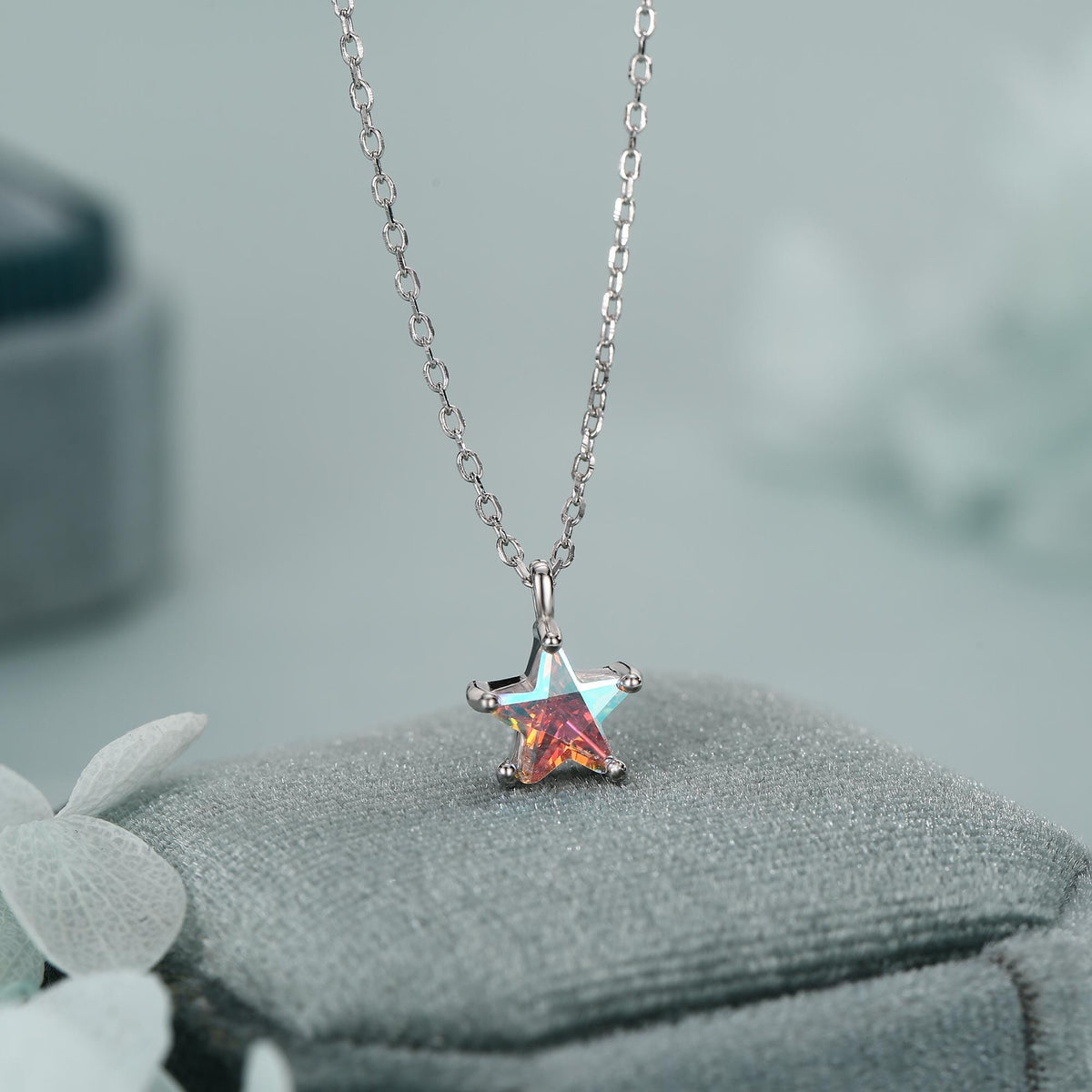 Sterling Silver Aurora AB CZ Star Pendant Necklace, Silver or Gold, Star Shape CZ Necklace, Colour Changing Star Necklace