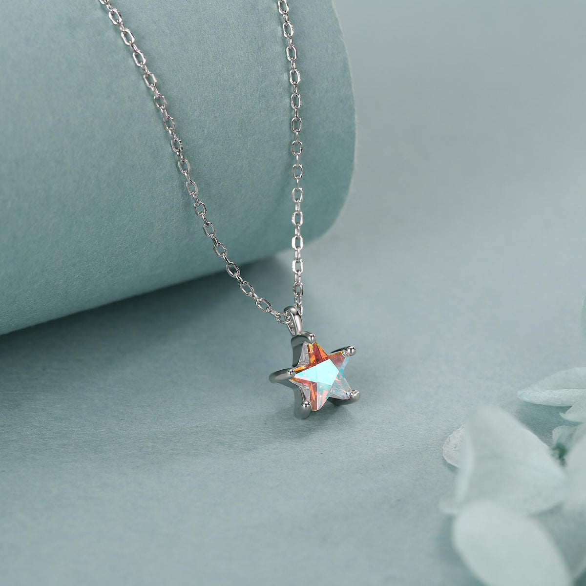 Sterling Silver Aurora AB CZ Star Pendant Necklace, Silver or Gold, Star Shape CZ Necklace, Colour Changing Star Necklace