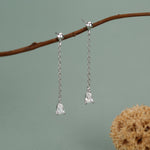 Droplet CZ with Chain Dangle Stud Earrings in Sterling Silver, Silver or Gold, Clear CZ Pear Drop Earrings