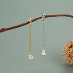 Droplet CZ with Chain Dangle Stud Earrings in Sterling Silver, Silver or Gold, Clear CZ Pear Drop Earrings