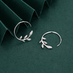Sterling Silver Dainty Leaf Open Hoops, Delicate Olive Leaf Threader Hoops, Olive Branch Thread Through Hoops, Large Leaf Hoops