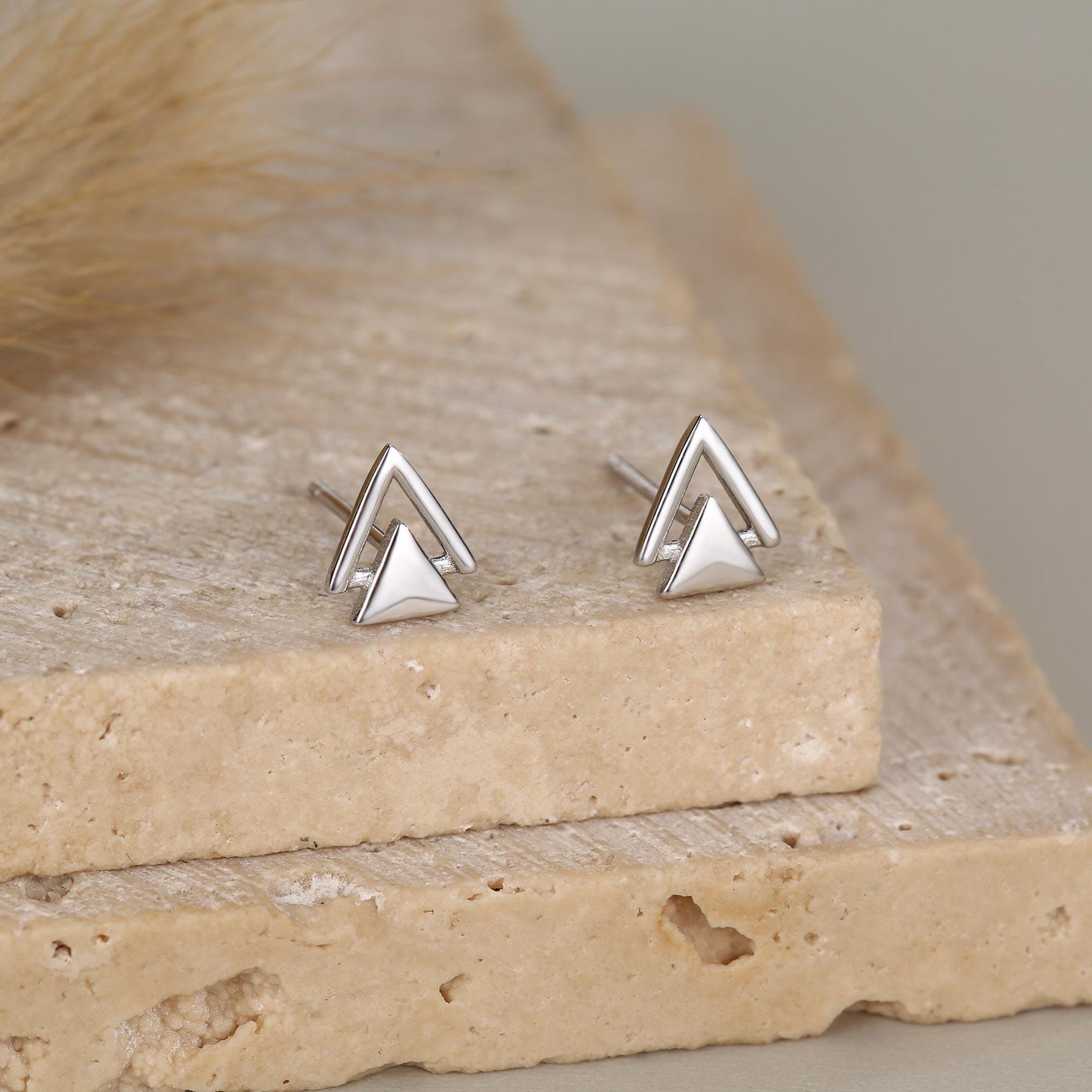 Sterling Silver Double Triangle Stud Earrings, Silver, Gold or Rose Gold, Small Earrings, Stacking Earrings,