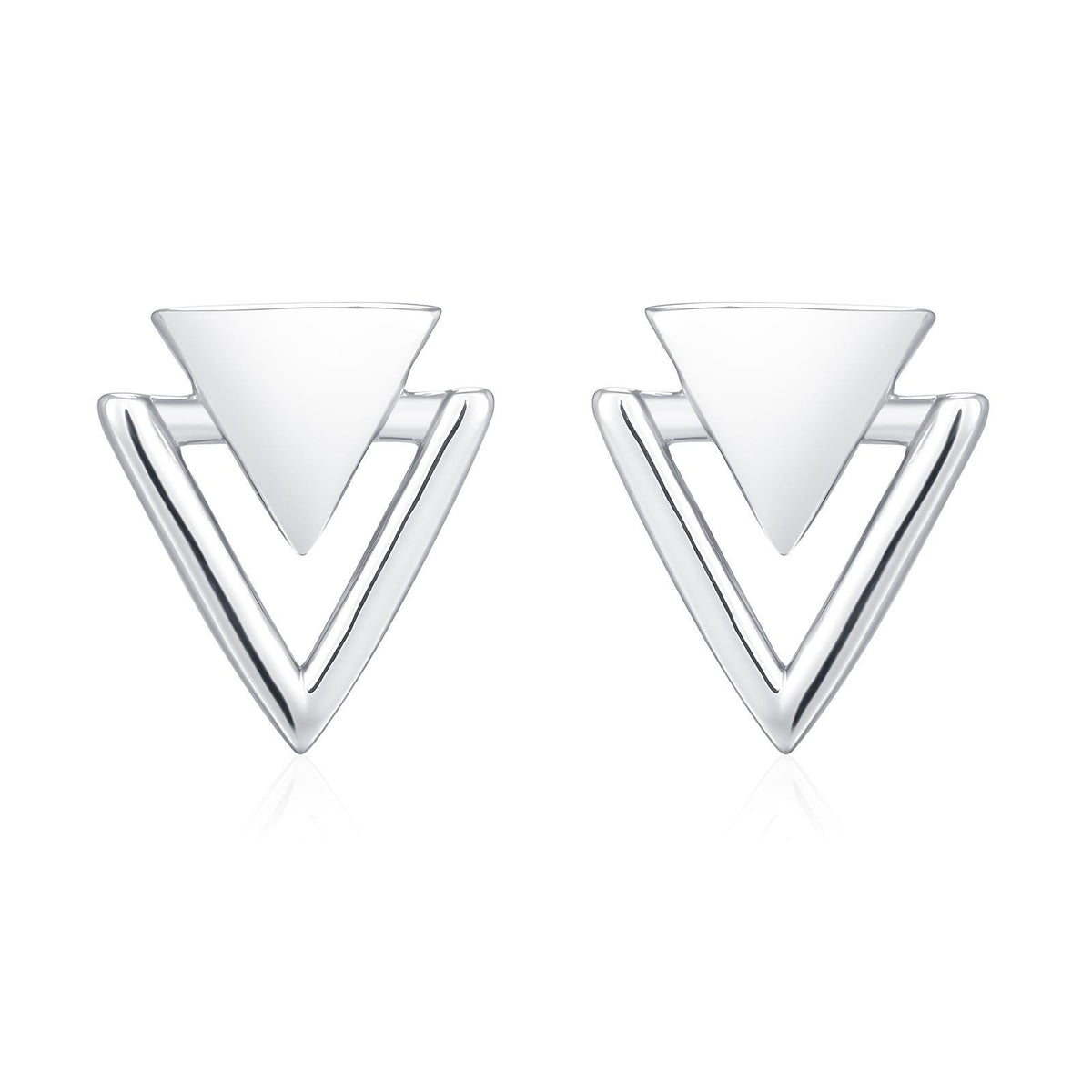 Sterling Silver Double Triangle Stud Earrings, Silver, Gold or Rose Gold, Small Earrings, Stacking Earrings,