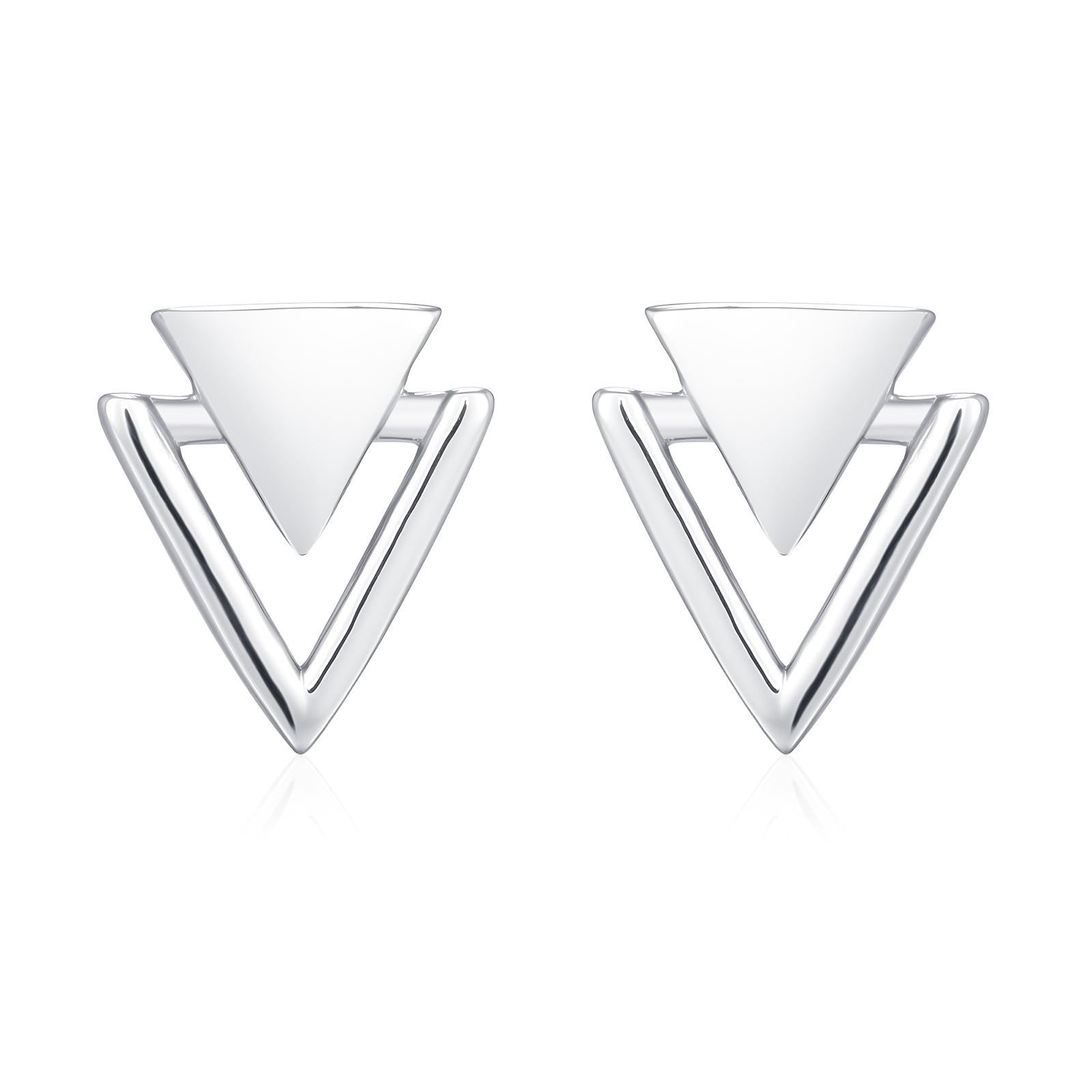 Sterling Silver Double Triangle Stud Earrings, Silver, Gold or Rose Gold, Small Earrings, Stacking Earrings,