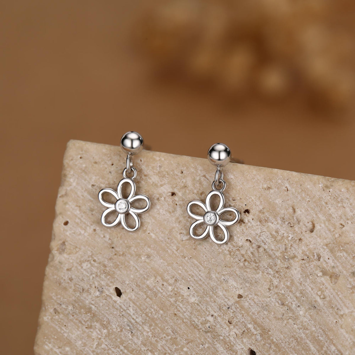 Forget me not Flower Drop Stud Earrings in Sterling Silver, Silver, Gold or Rose Gold, Dainty and Delicate Silver Flower Earrings,