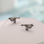 British Black Bird Stud Earrings in Sterling Silver - Black Rhodium Coated Sterling Silver, Animal Stud Earrings - Bird Earrings
