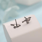 British Black Bird Stud Earrings in Sterling Silver - Black Rhodium Coated Sterling Silver, Animal Stud Earrings - Bird Earrings
