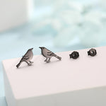 British Black Bird Stud Earrings in Sterling Silver - Black Rhodium Coated Sterling Silver, Animal Stud Earrings - Bird Earrings