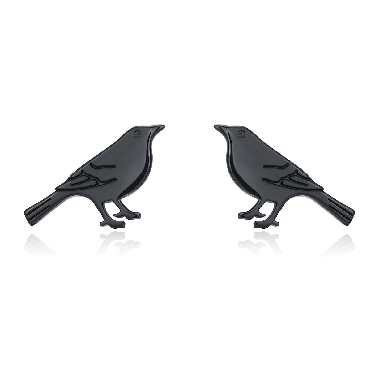 British Black Bird Stud Earrings in Sterling Silver - Black Rhodium Coated Sterling Silver, Animal Stud Earrings - Bird Earrings