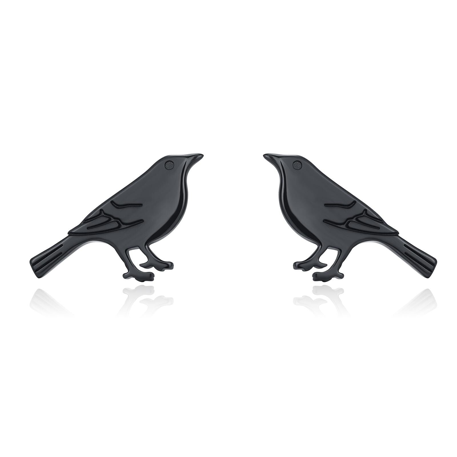 British Black Bird Stud Earrings in Sterling Silver - Black Rhodium Coated Sterling Silver, Animal Stud Earrings - Bird Earrings