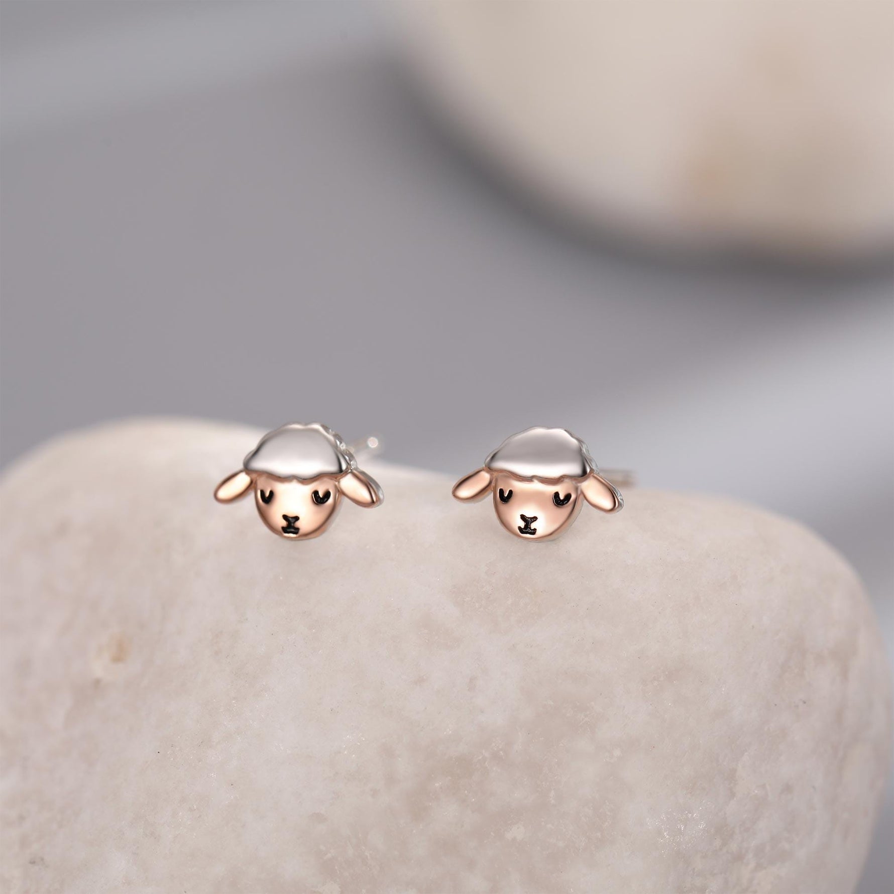 Two Tone Sheep Stud Earrings in Sterling Silver, Fluffy Sheep Face Earrings, Nature Inspired Sheep Head Earrings, Pet Lover