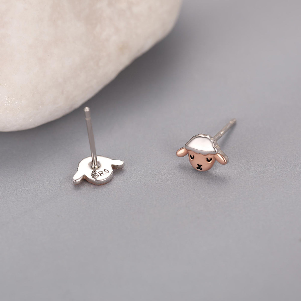 Two Tone Sheep Stud Earrings in Sterling Silver, Fluffy Sheep Face Earrings, Nature Inspired Sheep Head Earrings, Pet Lover