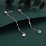 Tiny Droplet CZ Dangle Chain Stud Earrings in Sterling Silver, Silver or Gold, Pear Shape Ear Jacket, Front and Back Earrings