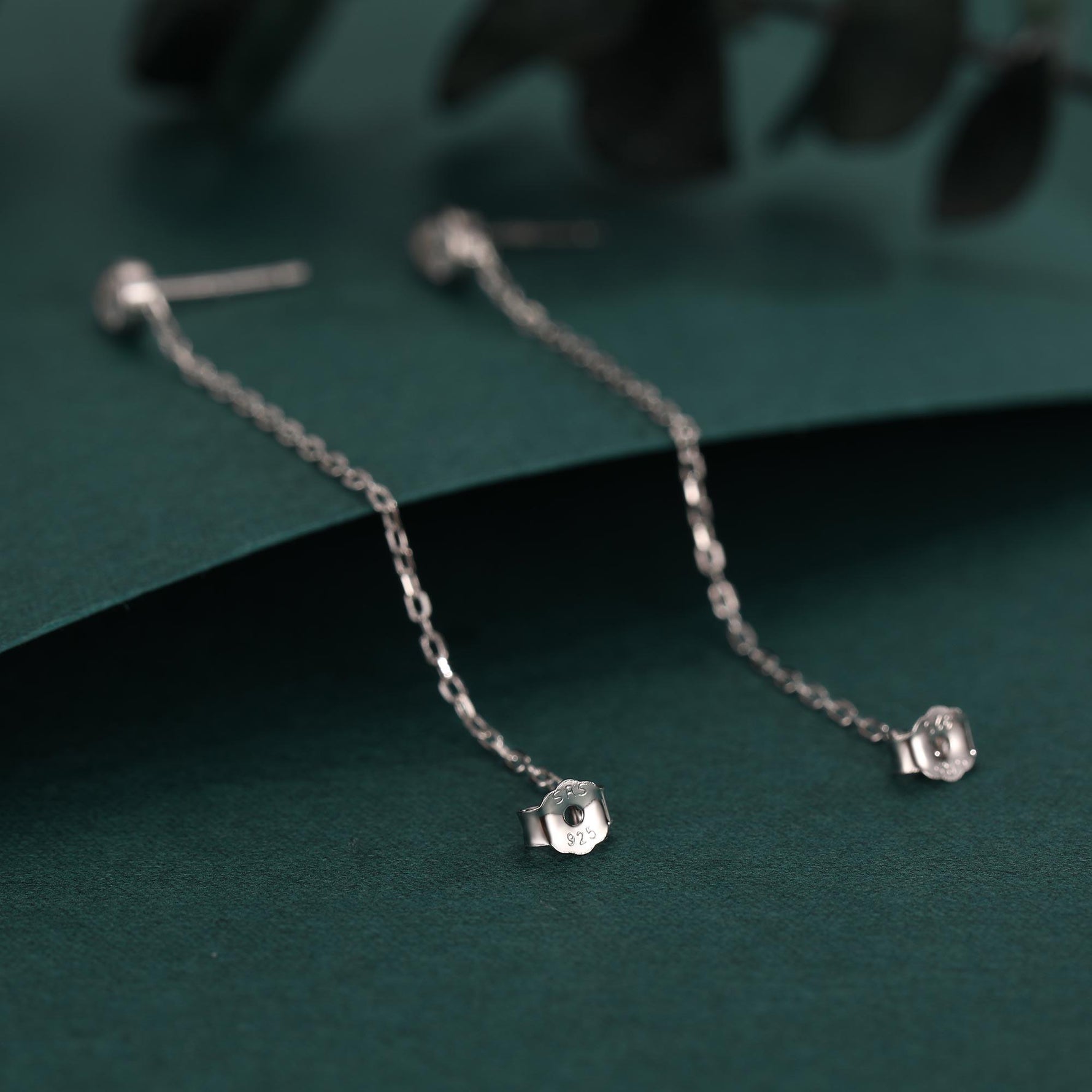 Tiny Droplet CZ Dangle Chain Stud Earrings in Sterling Silver, Silver or Gold, Pear Shape Ear Jacket, Front and Back Earrings