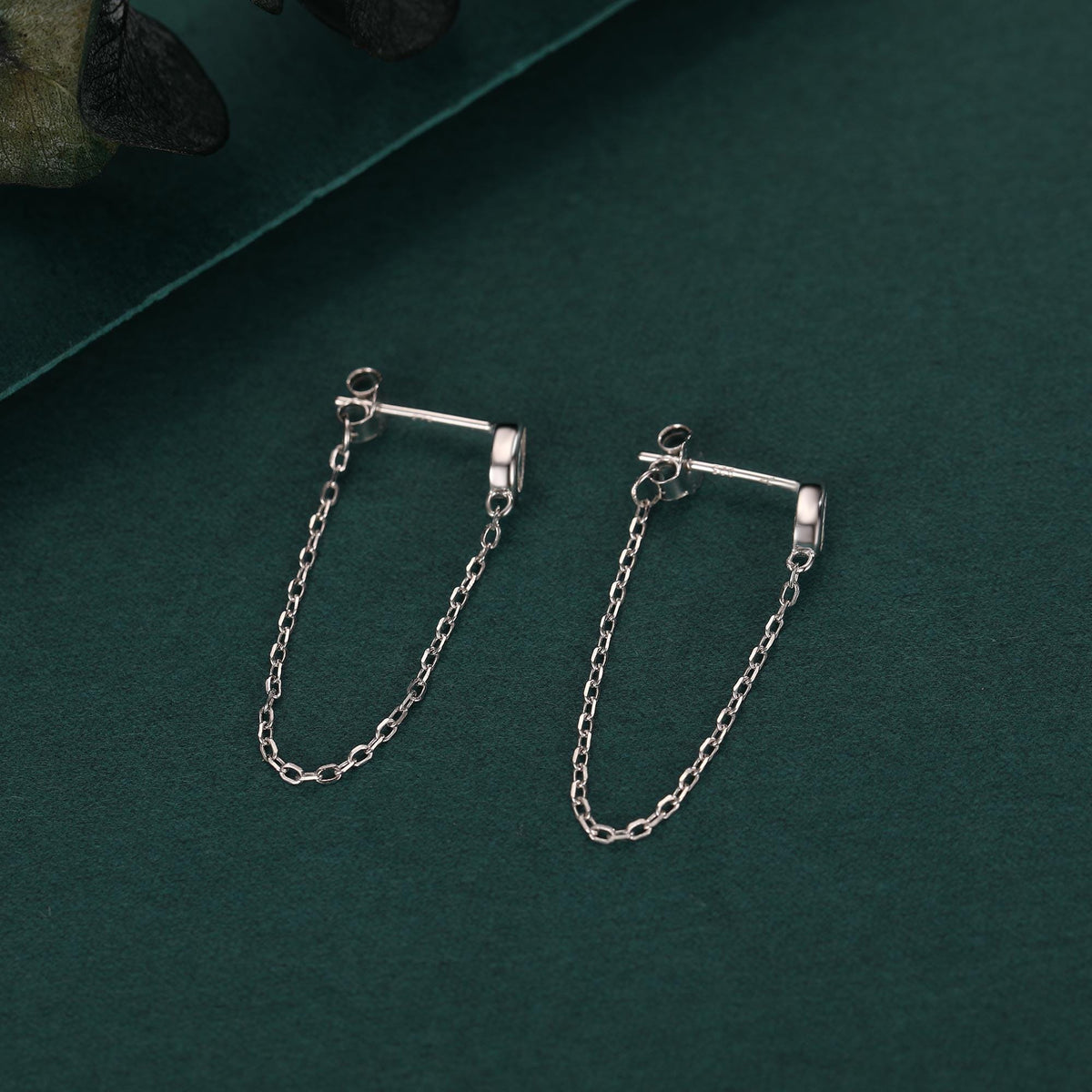 Tiny Droplet CZ Dangle Chain Stud Earrings in Sterling Silver, Silver or Gold, Pear Shape Ear Jacket, Front and Back Earrings