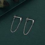 Tiny Droplet CZ Dangle Chain Stud Earrings in Sterling Silver, Silver or Gold, Pear Shape Ear Jacket, Front and Back Earrings