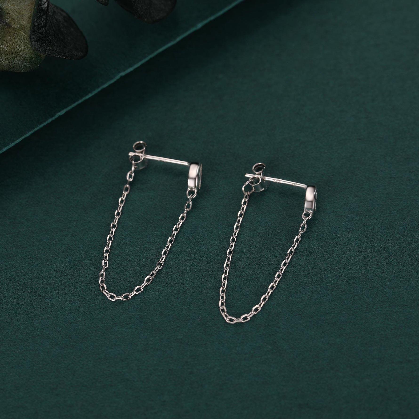 Tiny Droplet CZ Dangle Chain Stud Earrings in Sterling Silver, Silver or Gold, Pear Shape Ear Jacket, Front and Back Earrings