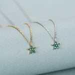 Tiny Emerald Green CZ Flower Necklace in Sterling Silver, Silver or Gold, CZ Flower Necklace, CZ Cluster Floral Necklace