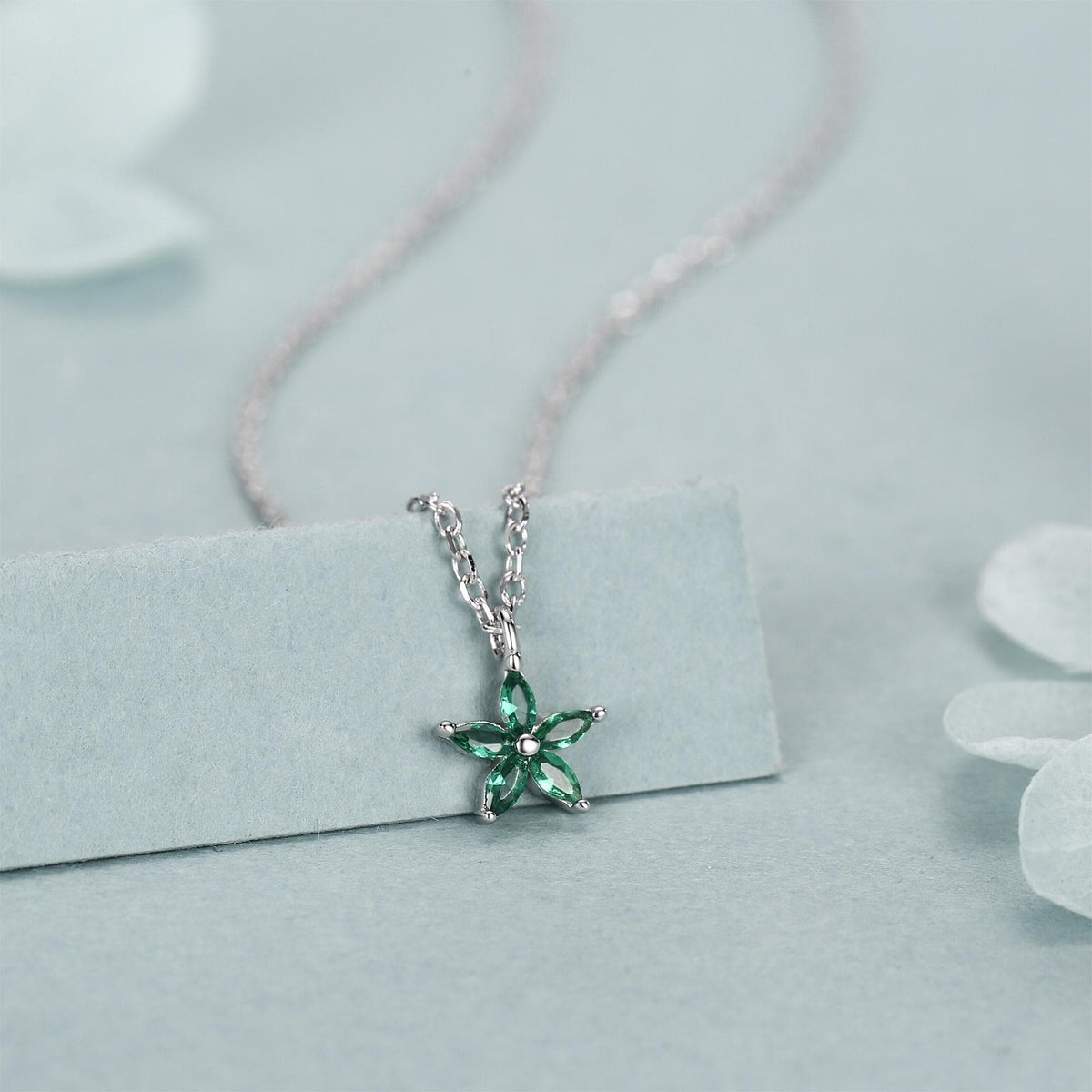 Tiny Emerald Green CZ Flower Necklace in Sterling Silver, Silver or Gold, CZ Flower Necklace, CZ Cluster Floral Necklace