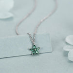 Tiny Emerald Green CZ Flower Necklace in Sterling Silver, Silver or Gold, CZ Flower Necklace, CZ Cluster Floral Necklace