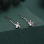Star Bezel CZ Crystal Threader Earrings in Sterling Silver, Silver or Gold, Minimalist Star Cut Ear Threaders