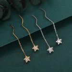 Star Bezel CZ Crystal Threader Earrings in Sterling Silver, Silver or Gold, Minimalist Star Cut Ear Threaders
