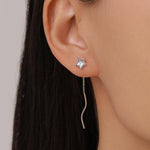 Star Bezel CZ Crystal Threader Earrings in Sterling Silver, Silver or Gold, Minimalist Star Cut Ear Threaders