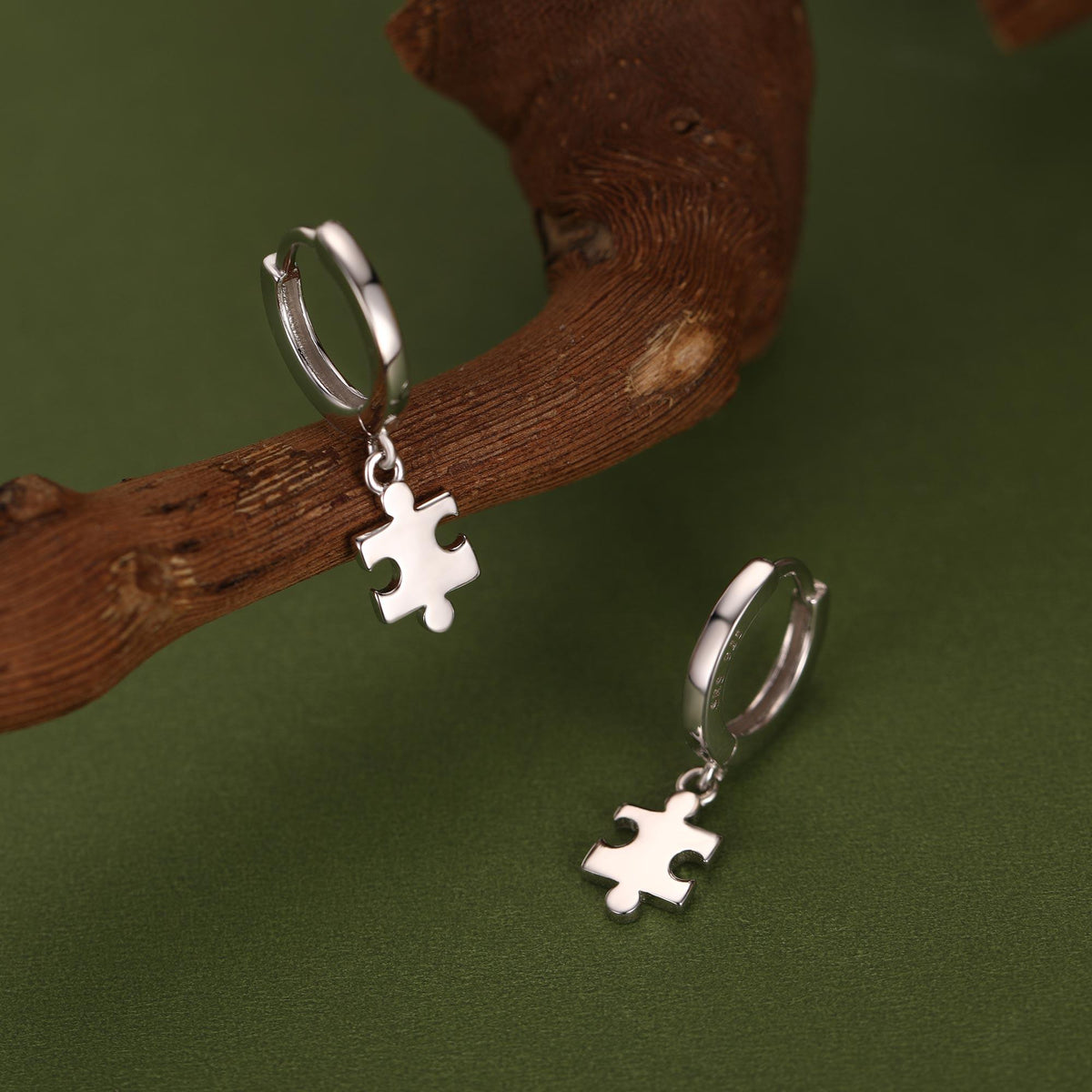 Sterling Silver Jigsaw Huggie Hoops, Silver, Gold or Rose Gold, Cute Jigsaw Hoop Earrings, Jigsaw Earrings