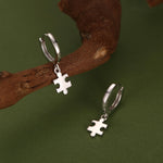 Sterling Silver Jigsaw Huggie Hoops, Silver, Gold or Rose Gold, Cute Jigsaw Hoop Earrings, Jigsaw Earrings