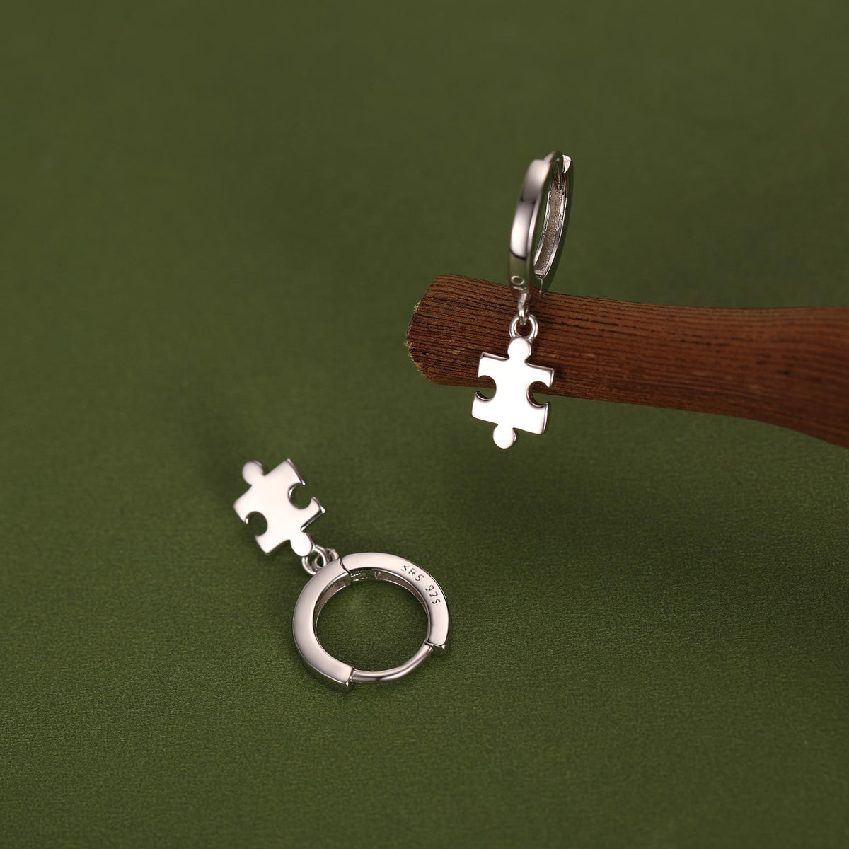 Sterling Silver Jigsaw Huggie Hoops, Silver, Gold or Rose Gold, Cute Jigsaw Hoop Earrings, Jigsaw Earrings