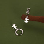 Sterling Silver Jigsaw Huggie Hoops, Silver, Gold or Rose Gold, Cute Jigsaw Hoop Earrings, Jigsaw Earrings