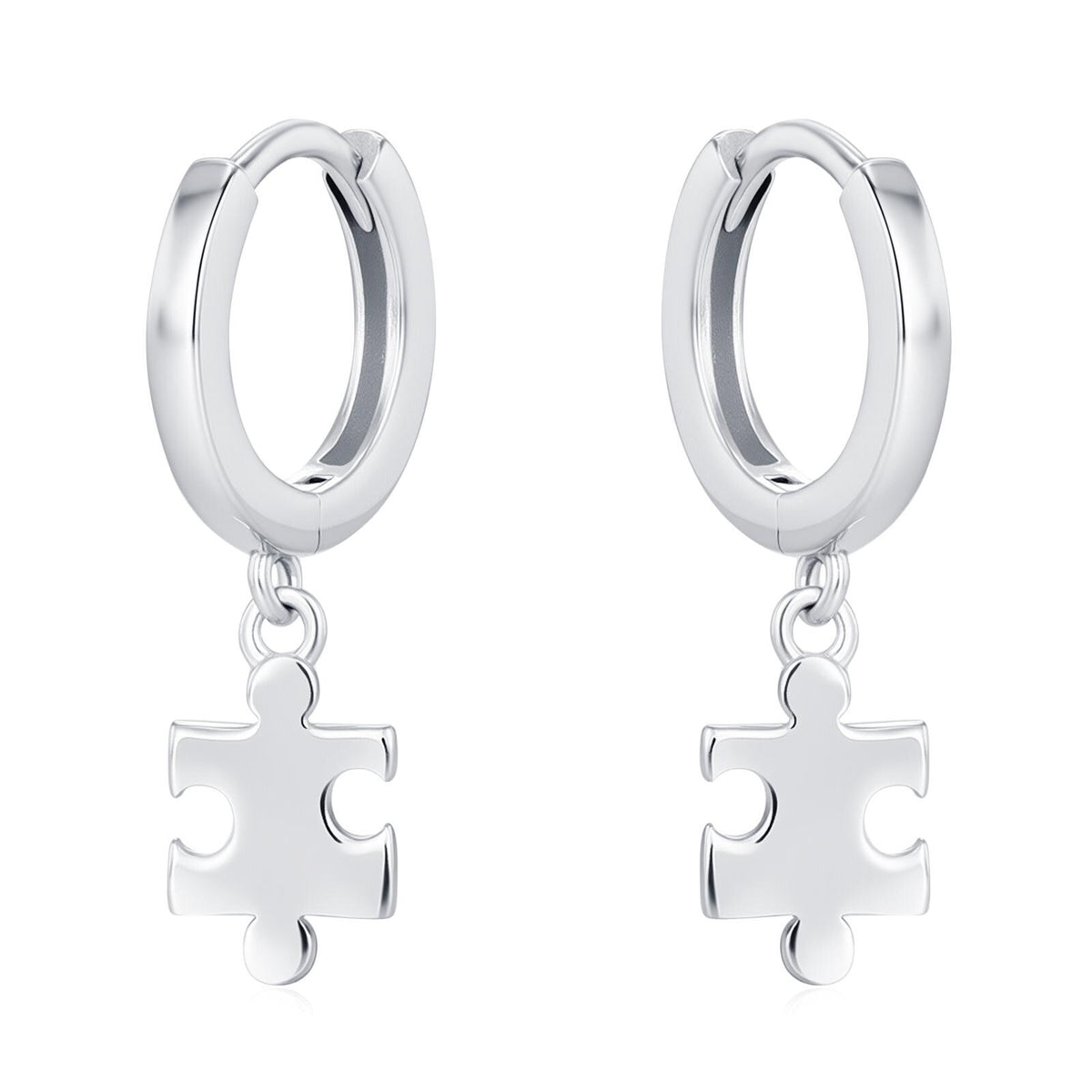 Sterling Silver Jigsaw Huggie Hoops, Silver, Gold or Rose Gold, Cute Jigsaw Hoop Earrings, Jigsaw Earrings