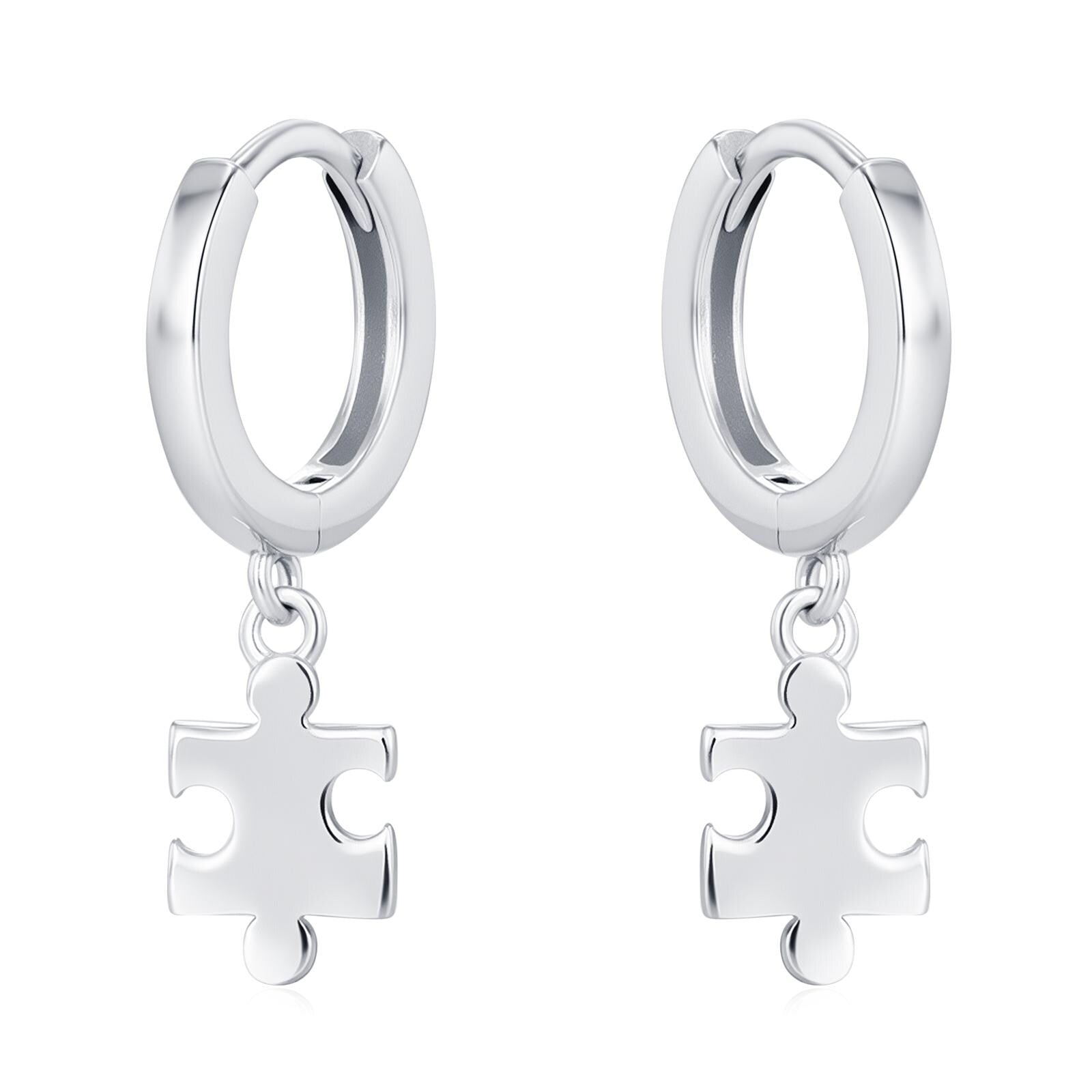Sterling Silver Jigsaw Huggie Hoops, Silver, Gold or Rose Gold, Cute Jigsaw Hoop Earrings, Jigsaw Earrings