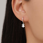 Sterling Silver Jigsaw Huggie Hoops, Silver, Gold or Rose Gold, Cute Jigsaw Hoop Earrings, Jigsaw Earrings