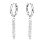 Sterling Silver Dangle CZ Bars Huggie Hoop Earrings, 8mm Hoops with CZ Bars, CZ Bar Earrings, Bar Dangle Hoops, Bar Earrings