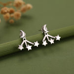Moon and Star Ear Jacket in Sterling Silver, Three Star and Moon Earrings in Sterling Silver, Silver, Gold or Rose Gold, Front and Back