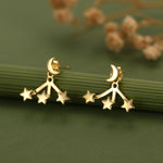 Moon and Star Ear Jacket in Sterling Silver, Three Star and Moon Earrings in Sterling Silver, Silver, Gold or Rose Gold, Front and Back