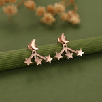 Moon and Star Ear Jacket in Sterling Silver, Three Star and Moon Earrings in Sterling Silver, Silver, Gold or Rose Gold, Front and Back