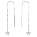 Aquamarine Blue Star CZ Threader Earrings in Sterling Silver, Crystal Star Ear Threaders