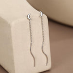 Sterling Silver Dainty Crescent Moon Threader Earrings, Silver or Gold, Swirl Ear Threader, Elegant and Pretty, Minimalist and Geometric