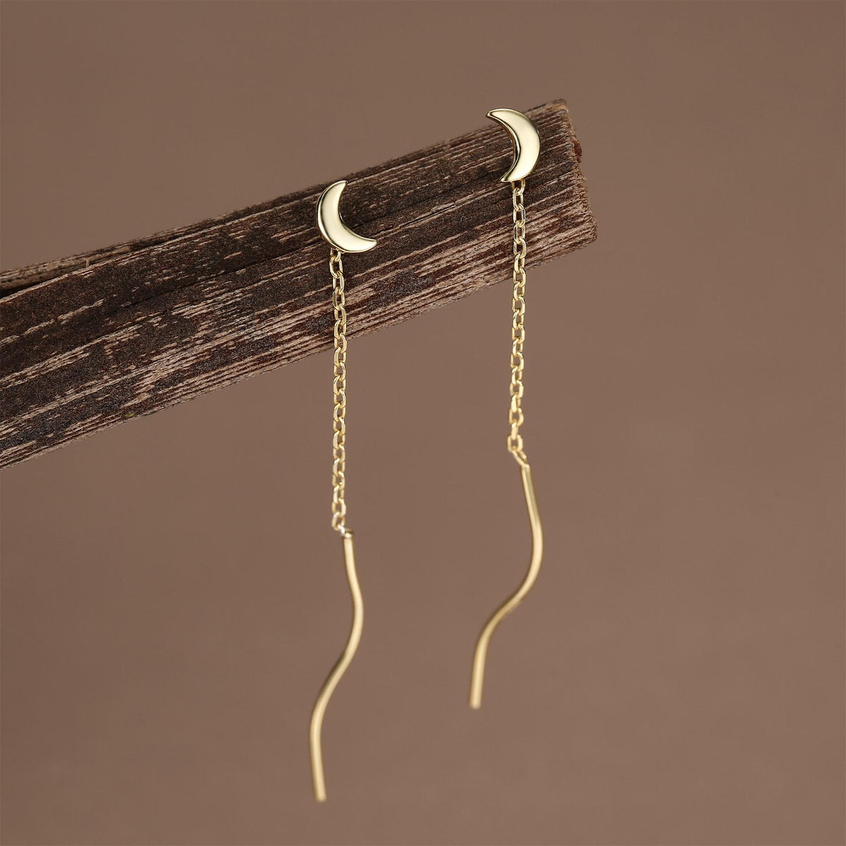 Sterling Silver Dainty Crescent Moon Threader Earrings, Silver or Gold, Swirl Ear Threader, Elegant and Pretty, Minimalist and Geometric