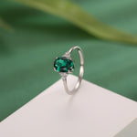 Emerald Green CZ Oval Ring in Sterling Silver, Simulated Emerald Ring, Three CZ, May Birthstone, Vintage Inspired Design, US 5 - 8