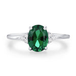 Emerald Green CZ Oval Ring in Sterling Silver, Simulated Emerald Ring, Three CZ, May Birthstone, Vintage Inspired Design, US 5 - 8