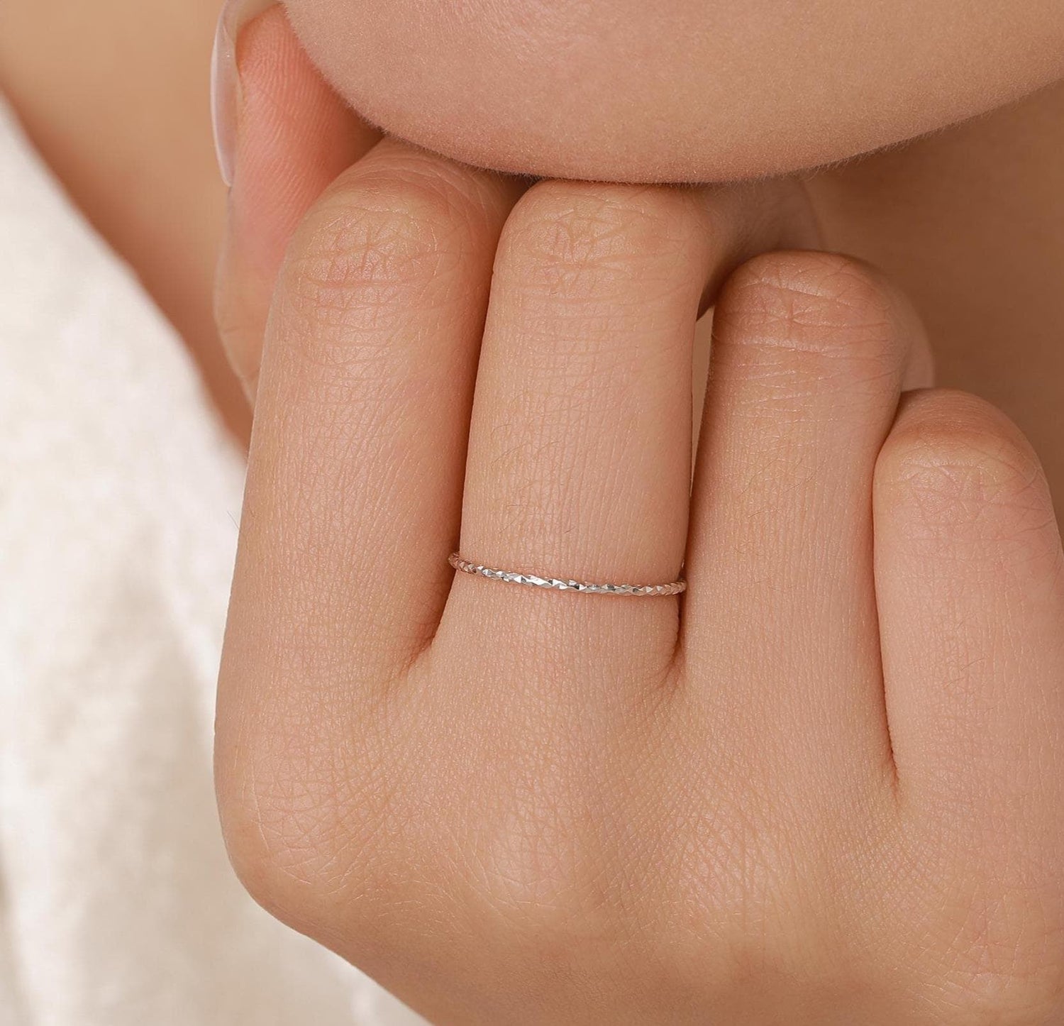 Extra Fine Hammered Ring in Sterling Silver, Extra Skinny Stacking Rings, US 5 6 7 Sized Delicate Rings