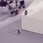 Extra Tiny Genuine Amethyst Droplet Stud Earrings in Sterling Silver, 3x5mm Amethyst Crystal Earrings, Natural Purple Amethyst Pear Earrings