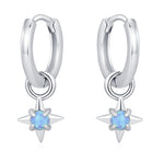 Tiny Blue Opal Starburst Huggie Hoop Earrings in Sterling Silver, Silver or Gold, Detachable Charms, Lab Opal North Star Drop Earrings