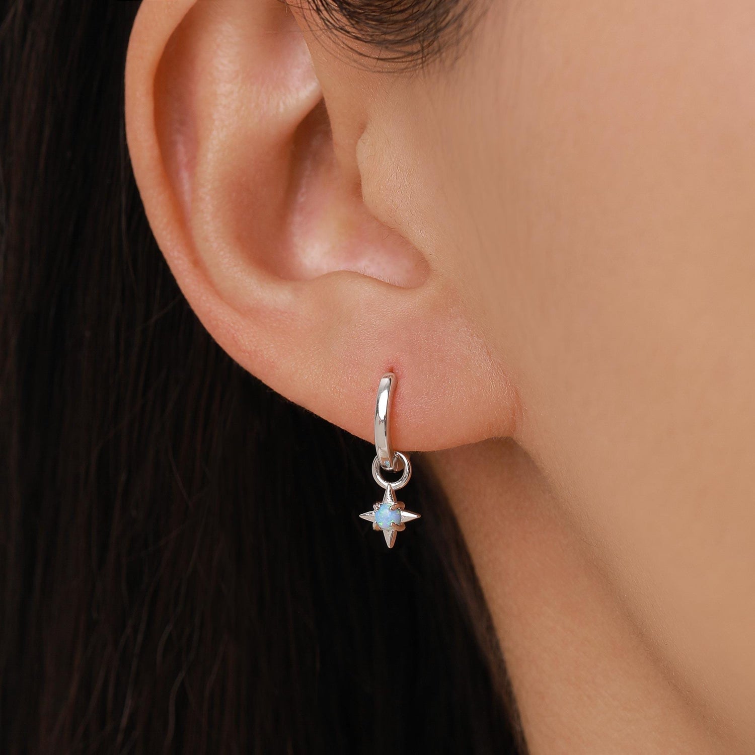 Sterling Silver Opal Star Earring Charms for Huggie Hoops