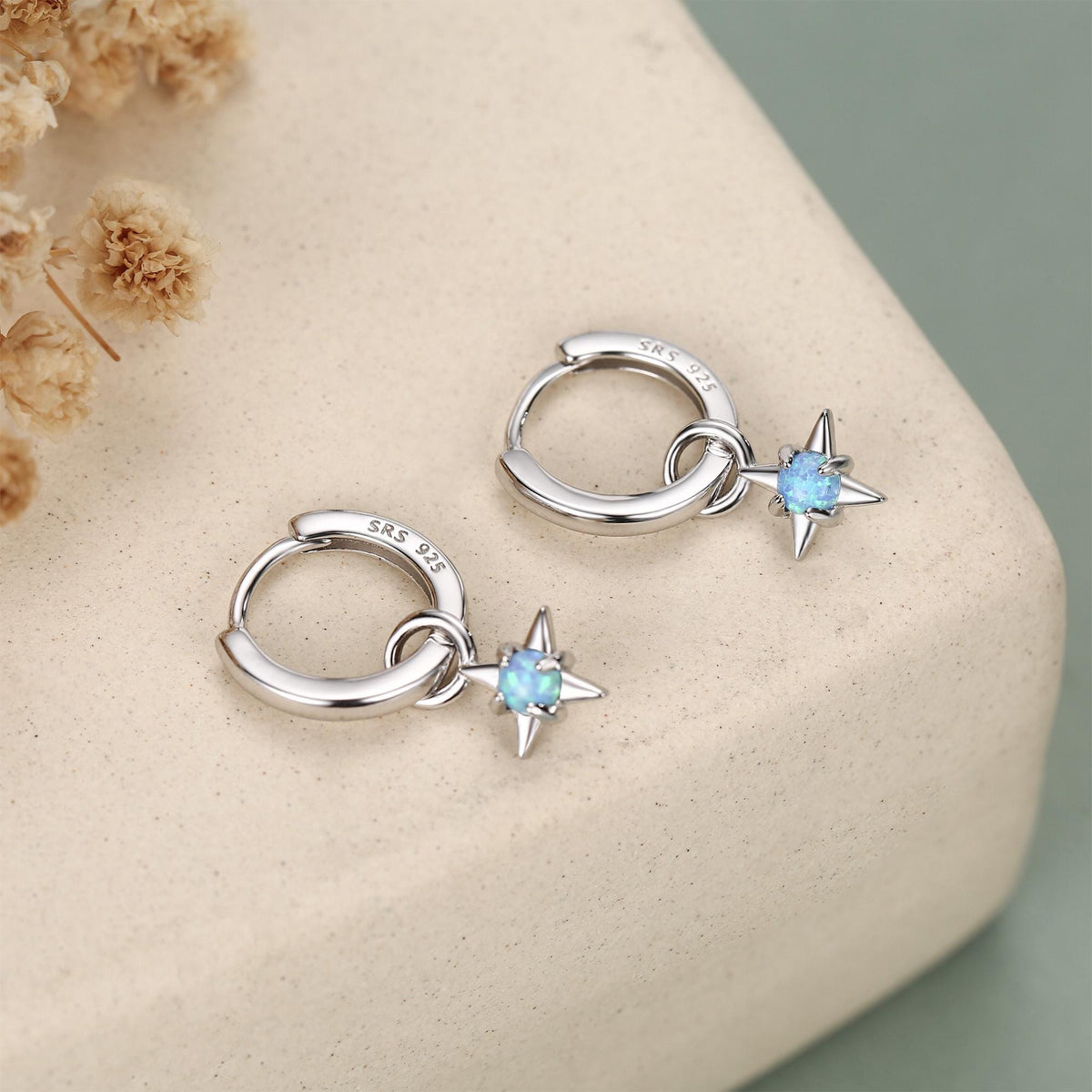 Sterling Silver Opal Star Earring Charms for Huggie Hoops