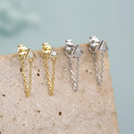 Tiny Triangle CZ Chain Earrings in Sterling Silver, Silver or Gold, Triangle CZ Ear Jacket, CZ Jacket Earrings