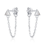 Tiny Triangle CZ Chain Earrings in Sterling Silver, Silver or Gold, Triangle CZ Ear Jacket, CZ Jacket Earrings